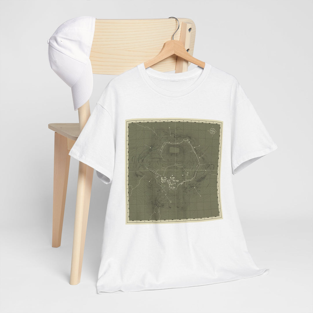Isandlwana Map Print T-Shirt featuring a vintage topographic design. A bold heritage graphic tee inspired by historic terrain.