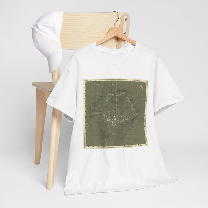 Isandlwana Map Print T-Shirt featuring a vintage topographic design. A bold heritage graphic tee inspired by historic terrain.