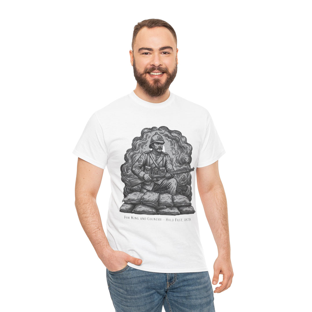 Soldier 1879 T-Shirt featuring a vintage Rorke’s Drift–style rifleman illustration. A bold Anglo-Zulu War tribute design.