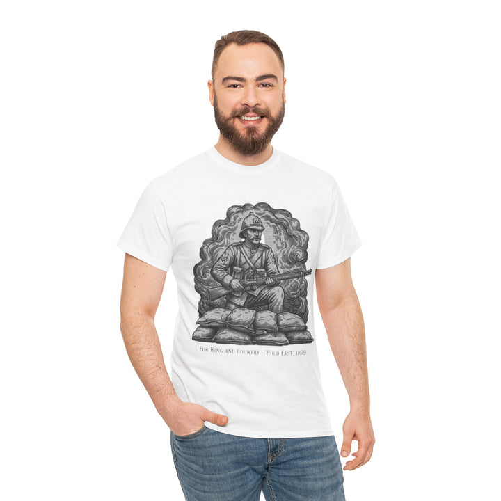 Soldier 1879 T-Shirt featuring a vintage Rorke’s Drift–style rifleman illustration. A bold Anglo-Zulu War tribute design.