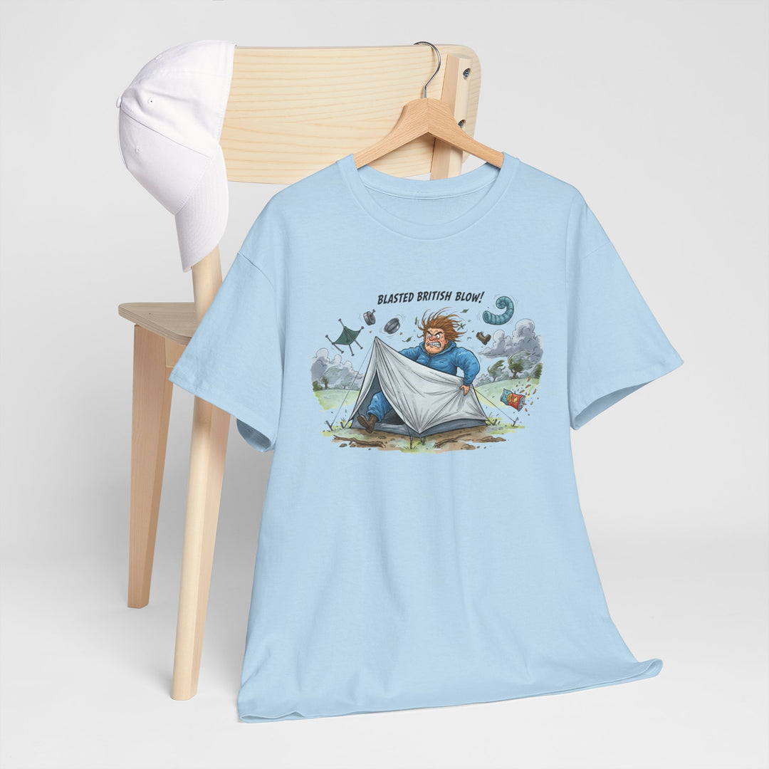 Blasted British Blow Graphic T-Shirt — Retro UK Camping Adventure Tee