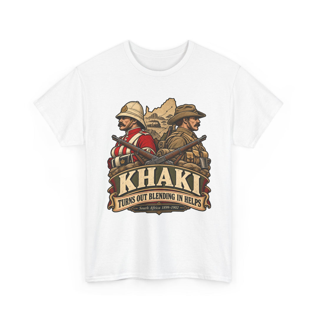 Khaki T-Shirt — “Turns Out Blending In Helps” Military History Humour Tee