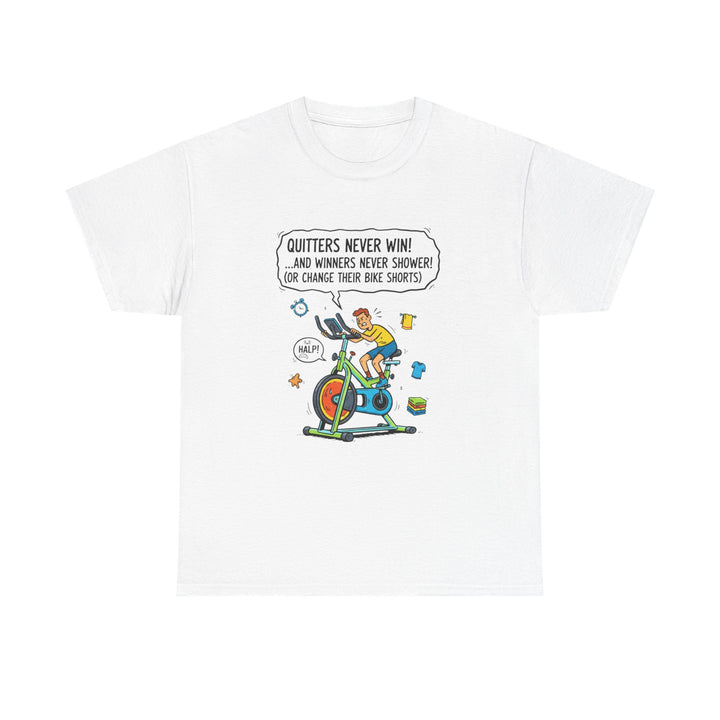 Spin Motivational Tee – soft, breathable cotton featuring an inspiring cycling graphic. Perfect for spin classes, workouts, and active lifestyle wear.