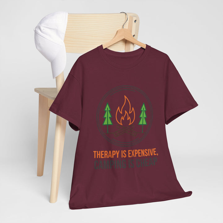 Funny Camping Therapy T-Shirt — Retro Campfire Graphic Adventure Tee