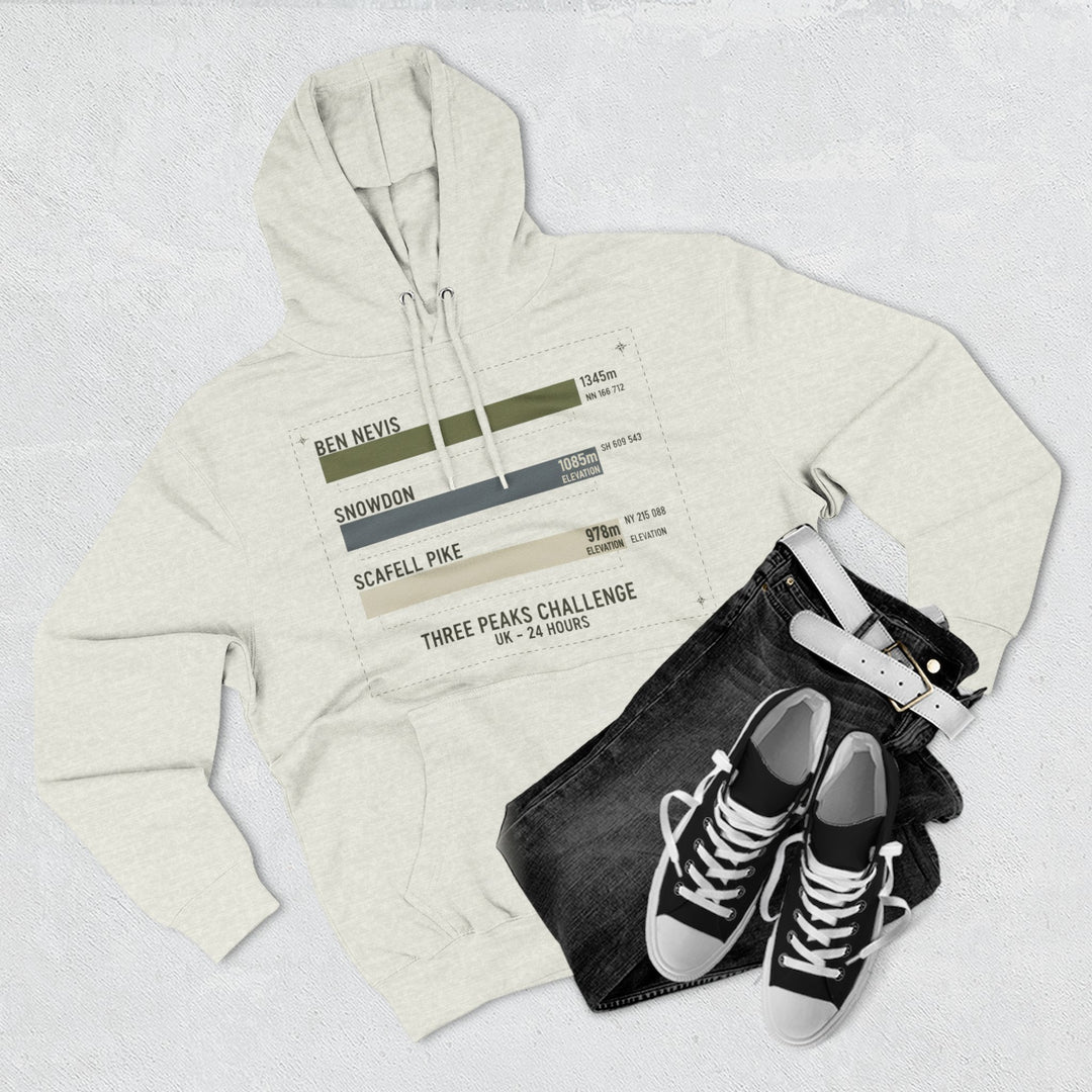 Three Peaks Challenge Hoodie — Retro Ben Nevis, Scafell Pike &amp; Snowdon Pullover