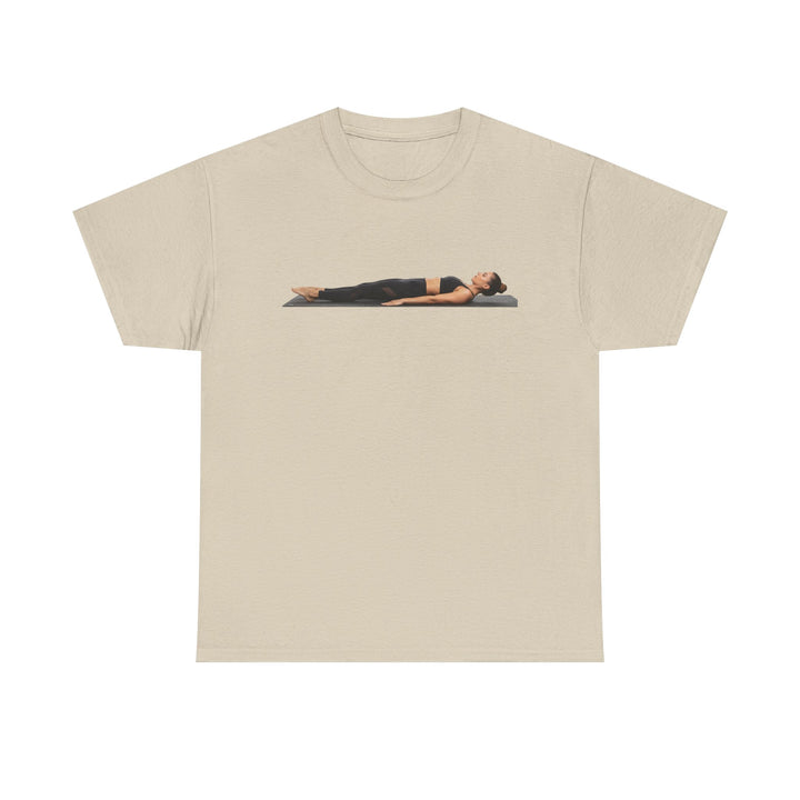 Yoga Savasana Pose Tee – soft, breathable cotton featuring the iconic Savasana pose. Perfect for yoga practice, meditation, or casual, mindful lifestyle wear.