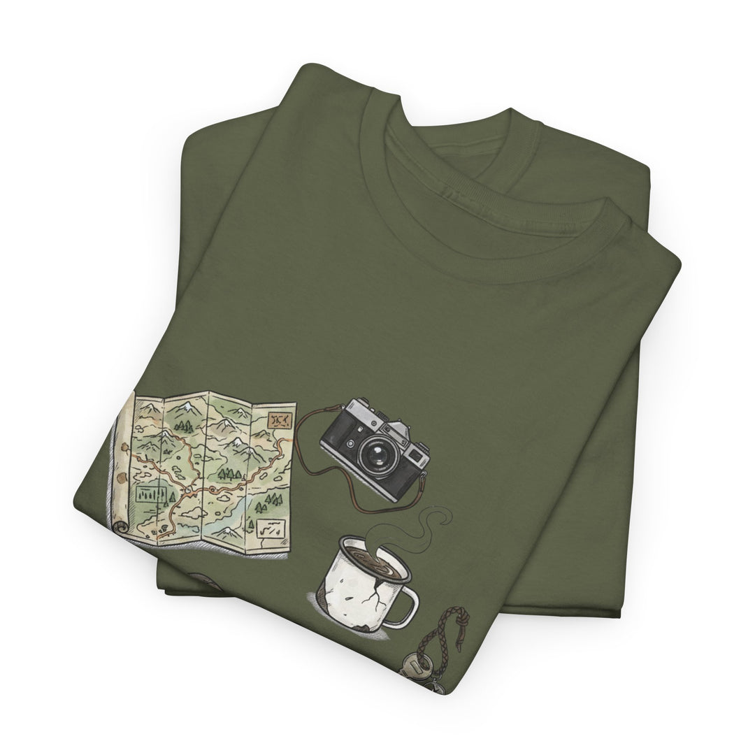 Retro Mountain Camping Gear Graphic T-Shirt - Outdoor Adventure Tee