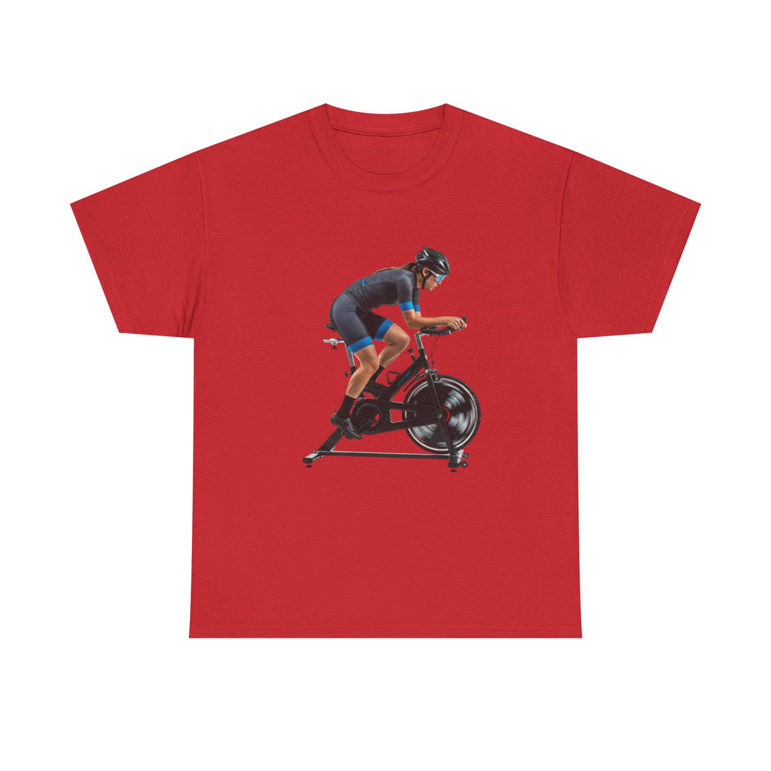 Spin Indoor Trainer T‑Shirt – lightweight, breathable cotton designed for indoor cycling. Comfortable, durable, and perfect for spin workouts and training.