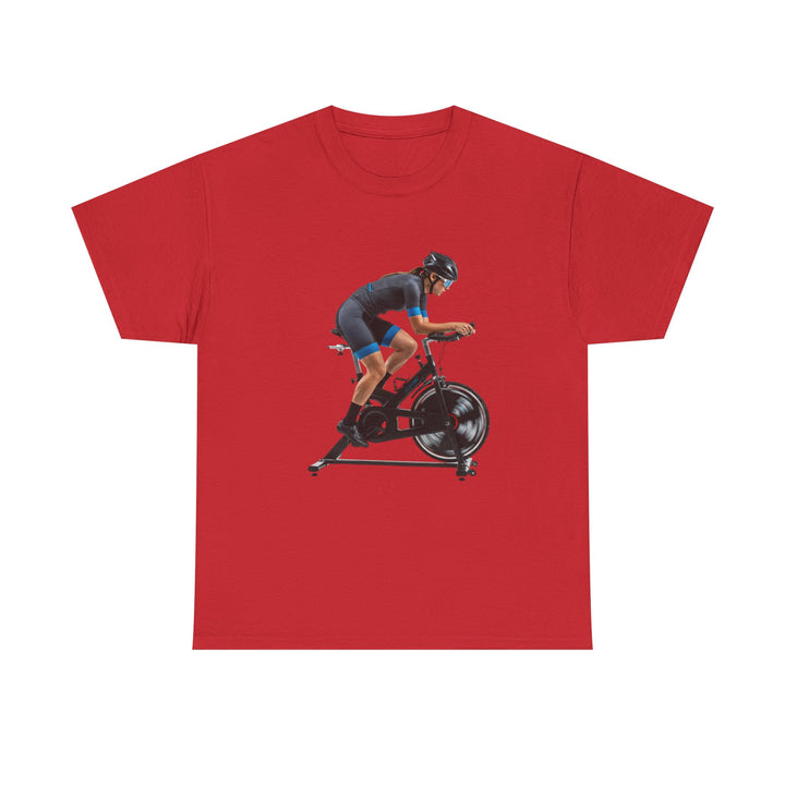 Spin Indoor Trainer T‑Shirt – lightweight, breathable cotton designed for indoor cycling. Comfortable, durable, and perfect for spin workouts and training.