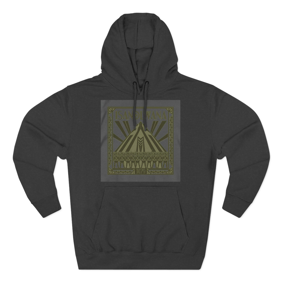 Gray hoodie by S&amp;W Gallus featuring a bold graphic print of Isandlwana Heritage on the chest.