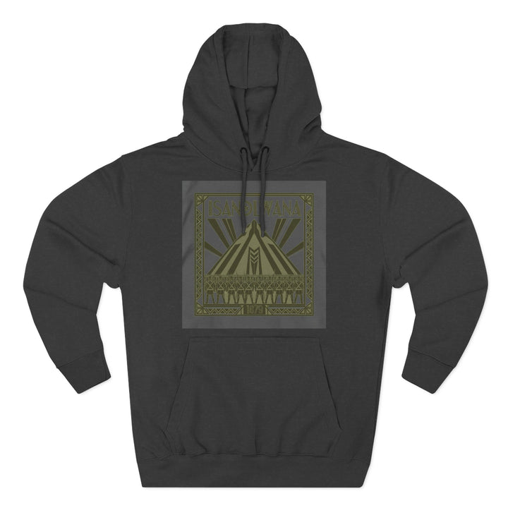 Gray hoodie by S&amp;W Gallus featuring a bold graphic print of Isandlwana Heritage on the chest.