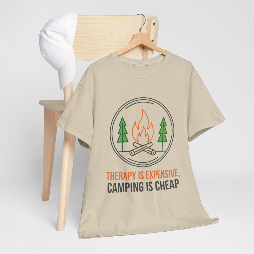 Funny Camping Therapy T-Shirt — Retro Campfire Graphic Adventure Tee