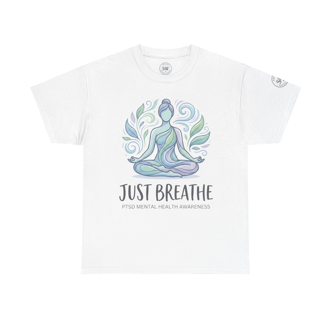 White T-shirt from Veteran owned, displaying a meditation graphic and &