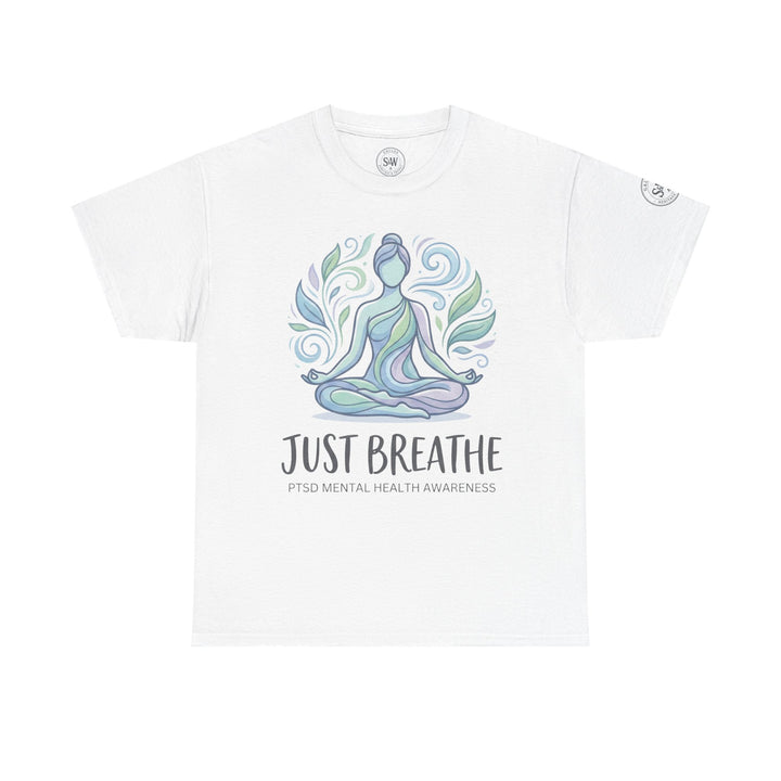 White T-shirt from Veteran owned, displaying a meditation graphic and &
