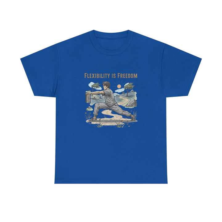 Flexibility Is Freedom Tee – soft, breathable cotton featuring a motivational design. Perfect for yoga, Pilates, stretching, or casual active lifestyle wear.