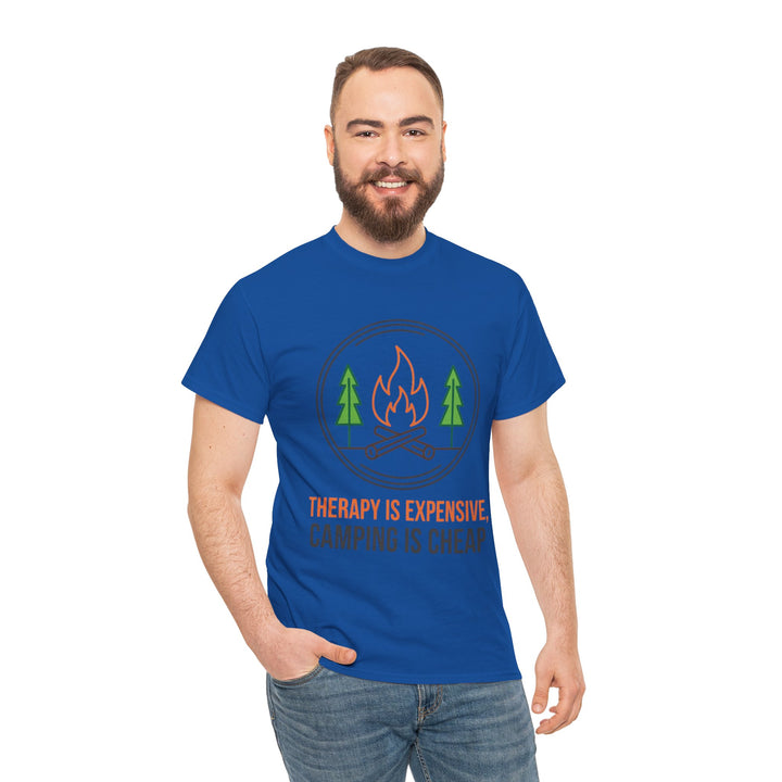 Funny Camping Therapy T-Shirt — Retro Campfire Graphic Adventure Tee
