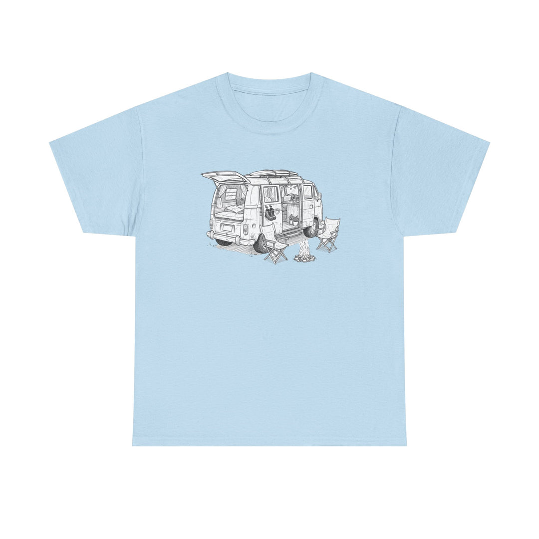 Open Van Sketch T-Shirt featuring a detailed van illustration. Soft, breathable cotton with a relaxed fit for everyday casual style.