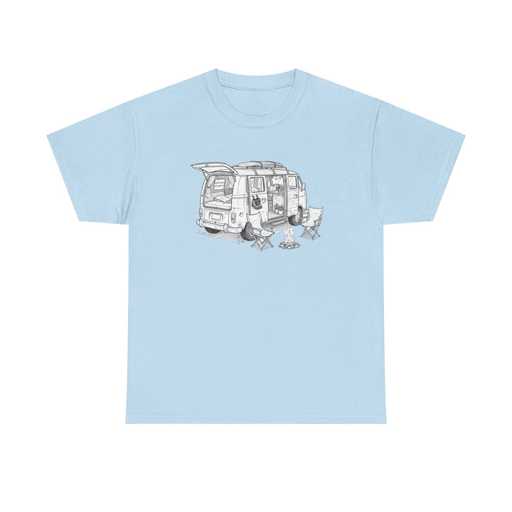Open Van Sketch T-Shirt featuring a detailed van illustration. Soft, breathable cotton with a relaxed fit for everyday casual style.