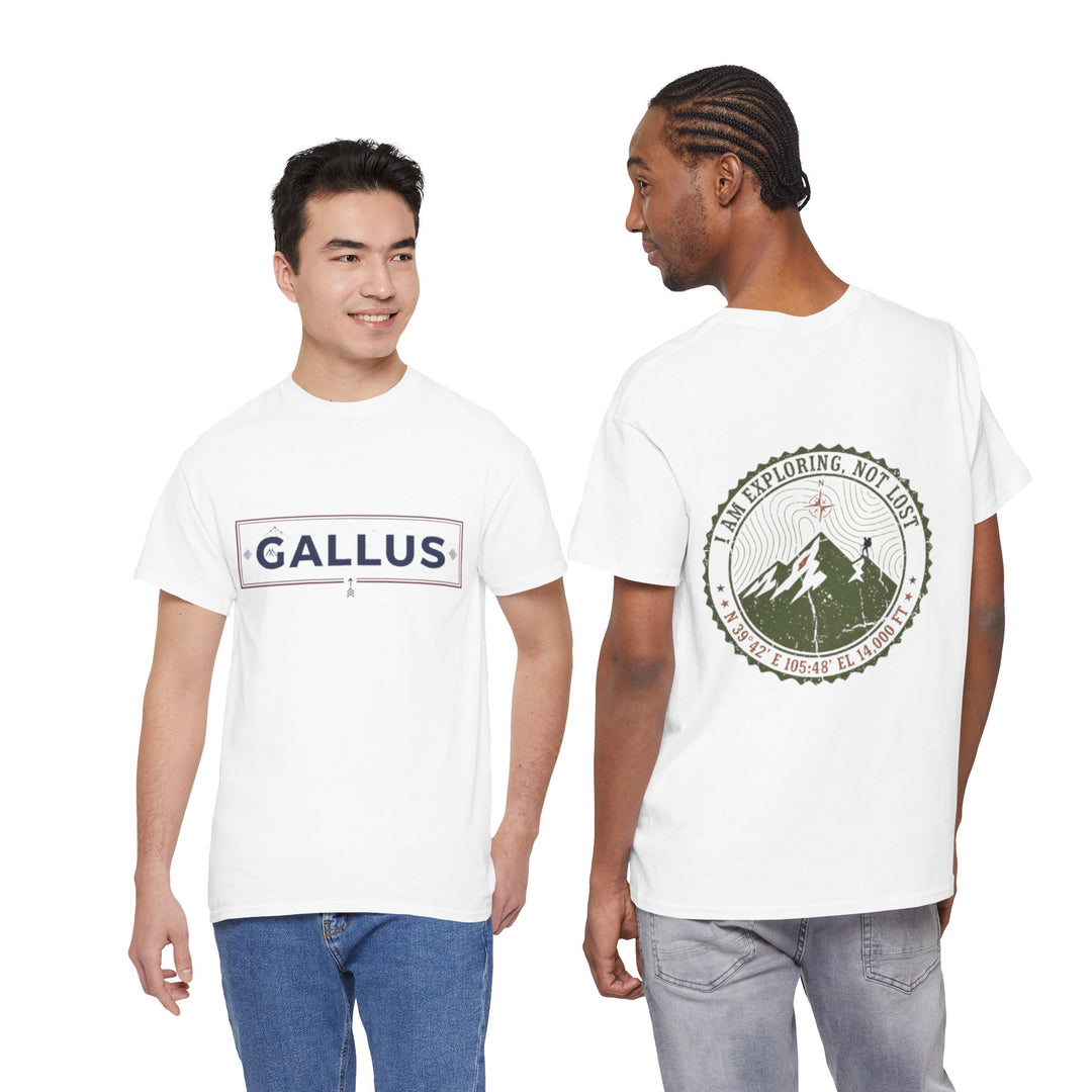 Adventure Logo Tee — "GALLUS" Mountain Badge Shirt (Exploring Not Lost)