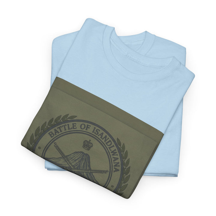 Isandlwana vintage military emblem crewneck T-shirt. Heritage graphic design inspired by historic battlefield legacy.