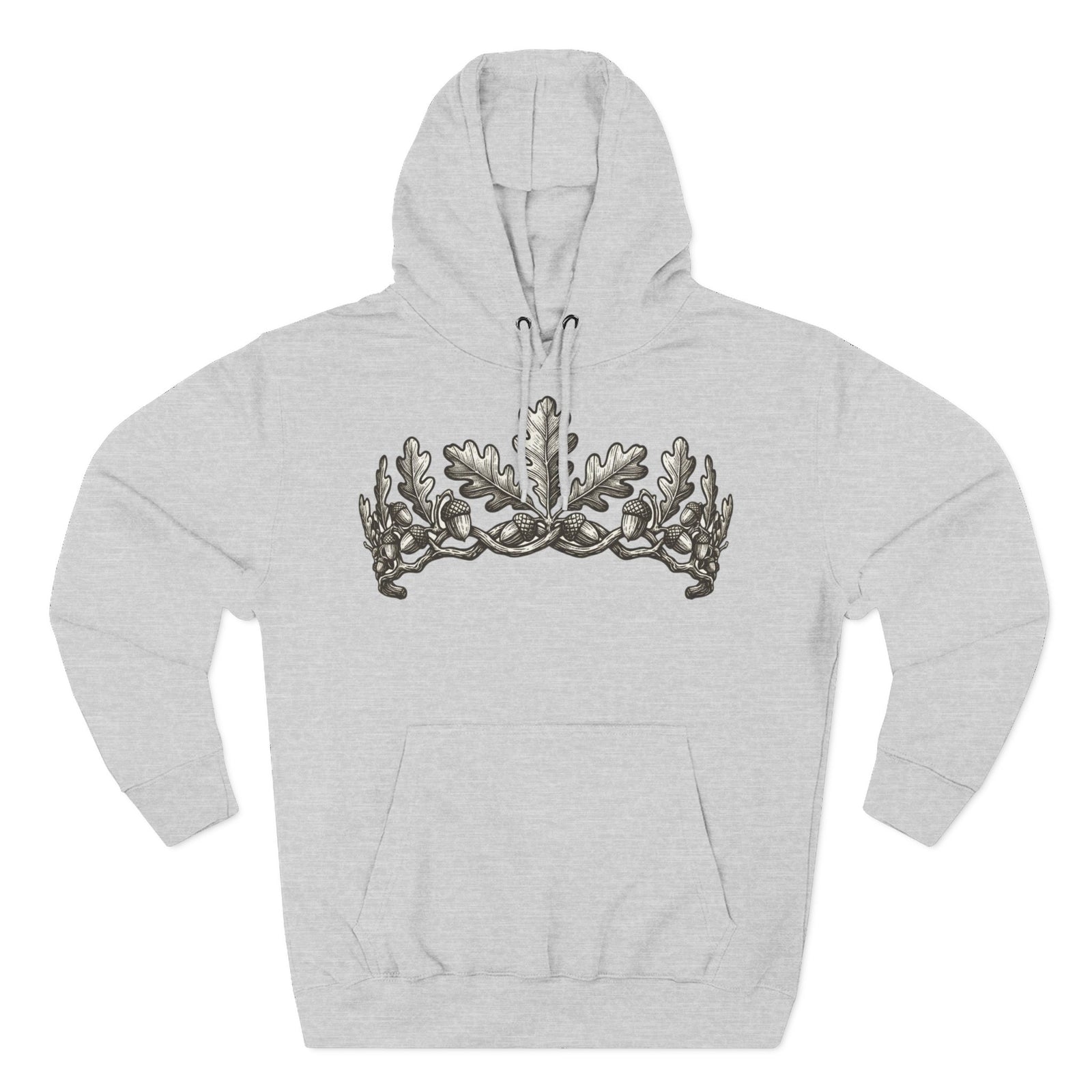 Gray hoodie by S&W Gallus, featuring an oak leaf crown graphic on the chest.