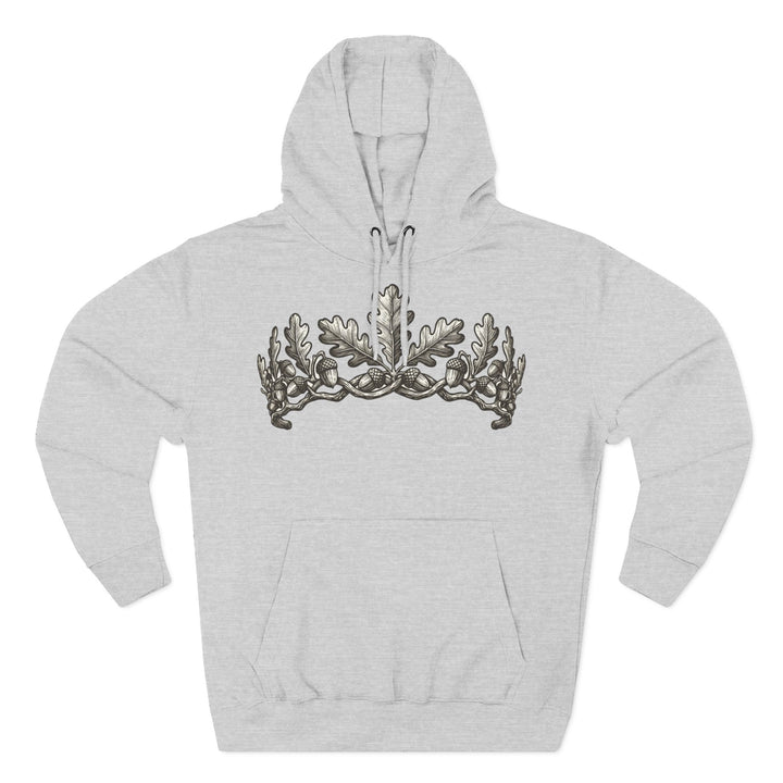 Gray hoodie by S&amp;W Gallus, featuring an oak leaf crown graphic on the chest.