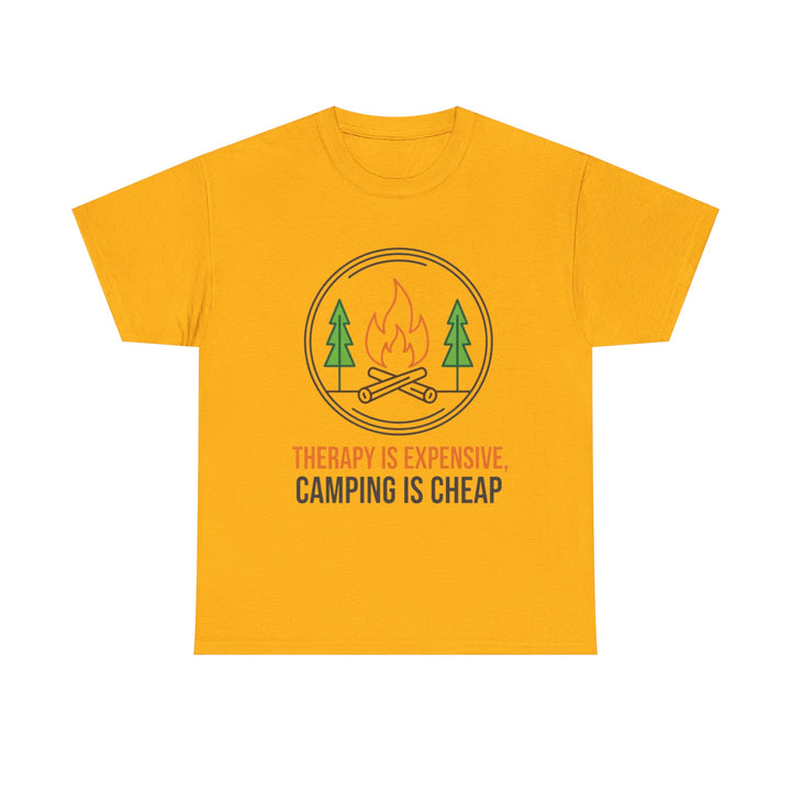 Funny Camping Therapy T-Shirt — Retro Campfire Graphic Adventure Tee