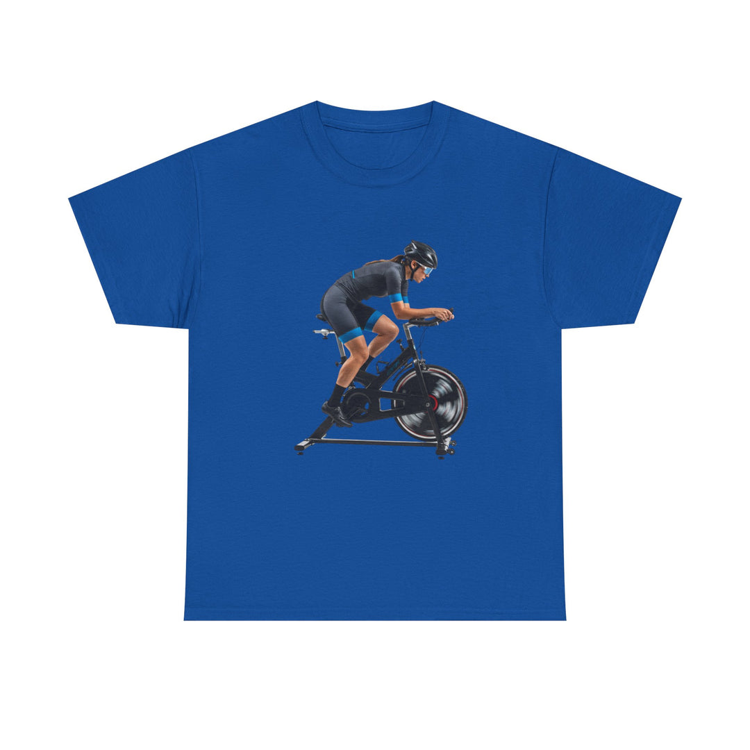 Spin Indoor Trainer T‑Shirt – lightweight, breathable cotton designed for indoor cycling. Comfortable, durable, and perfect for spin workouts and training.