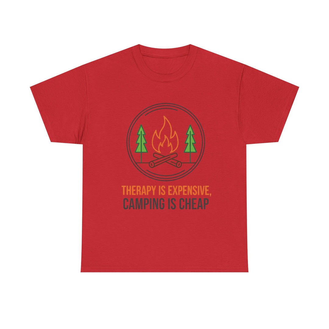 Funny Camping Therapy T-Shirt — Retro Campfire Graphic Adventure Tee