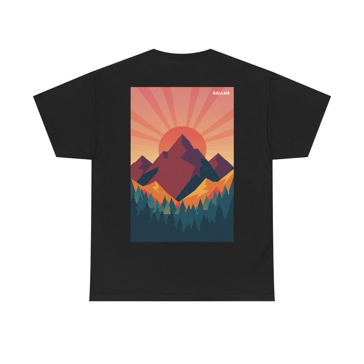 Mountain Sunset Graphic Tee — Vintage Nature Poster Back Print