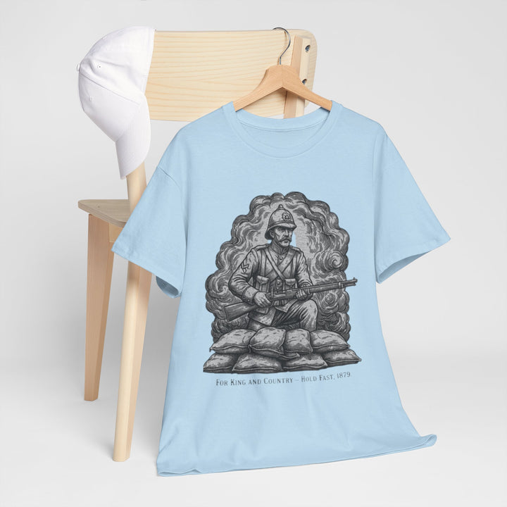 Soldier 1879 T-Shirt featuring a vintage Rorke’s Drift–style rifleman illustration. A bold Anglo-Zulu War tribute design.