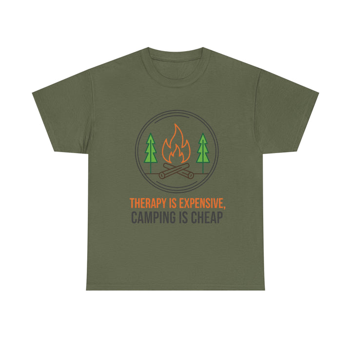Funny Camping Therapy T-Shirt — Retro Campfire Graphic Adventure Tee