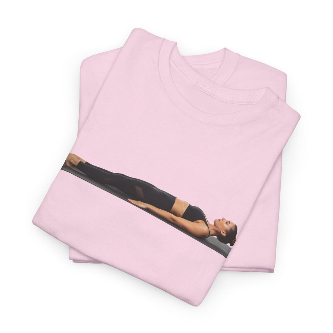 Yoga Savasana Pose Tee – soft, breathable cotton featuring the iconic Savasana pose. Perfect for yoga practice, meditation, or casual, mindful lifestyle wear.
