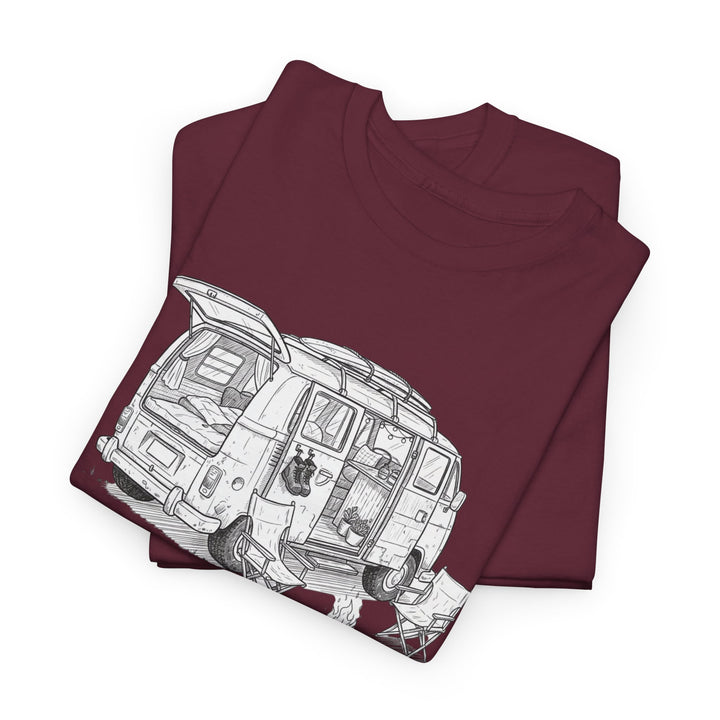 Open Van Sketch T-Shirt featuring a detailed van illustration. Soft, breathable cotton with a relaxed fit for everyday casual style.