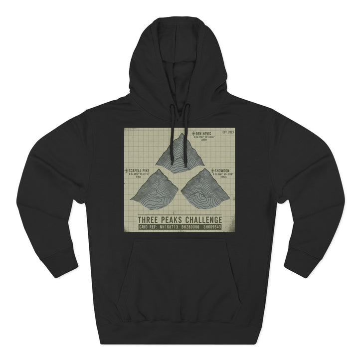 Three Peaks Challenge Graphic Hoodie — Retro UK Mountain Summit Pullover