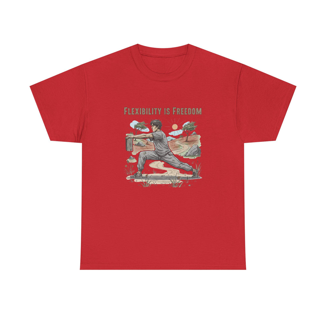 Flexibility Is Freedom Tee – soft, breathable cotton featuring a motivational design. Perfect for yoga, Pilates, stretching, or casual active lifestyle wear.