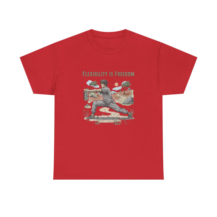 Flexibility Is Freedom Tee – soft, breathable cotton featuring a motivational design. Perfect for yoga, Pilates, stretching, or casual active lifestyle wear.