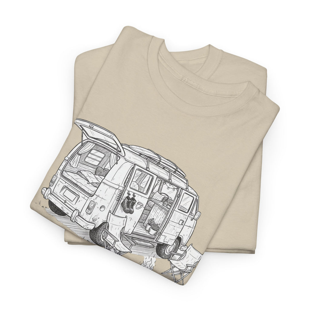 Open Van Sketch T-Shirt featuring a detailed van illustration. Soft, breathable cotton with a relaxed fit for everyday casual style.