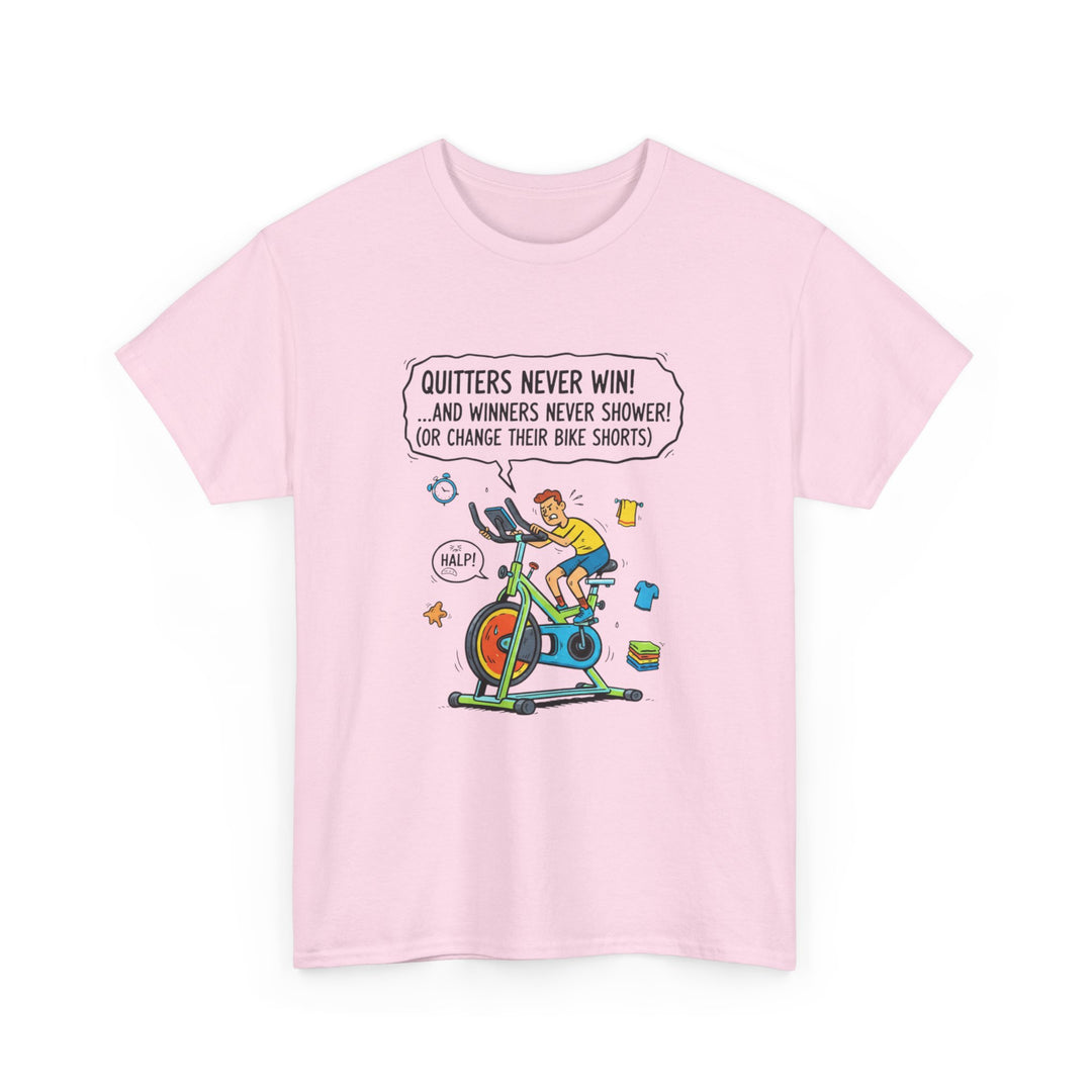 Spin Motivational Tee – soft, breathable cotton featuring an inspiring cycling graphic. Perfect for spin classes, workouts, and active lifestyle wear.