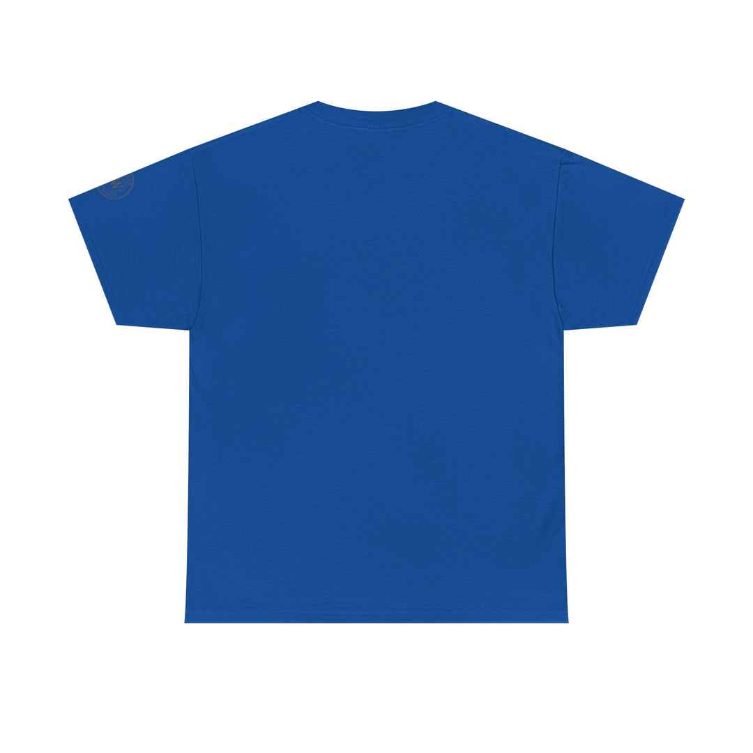 Blue T-shirt by S&amp;W Gallus with short sleeves, solid color, and crew neck.