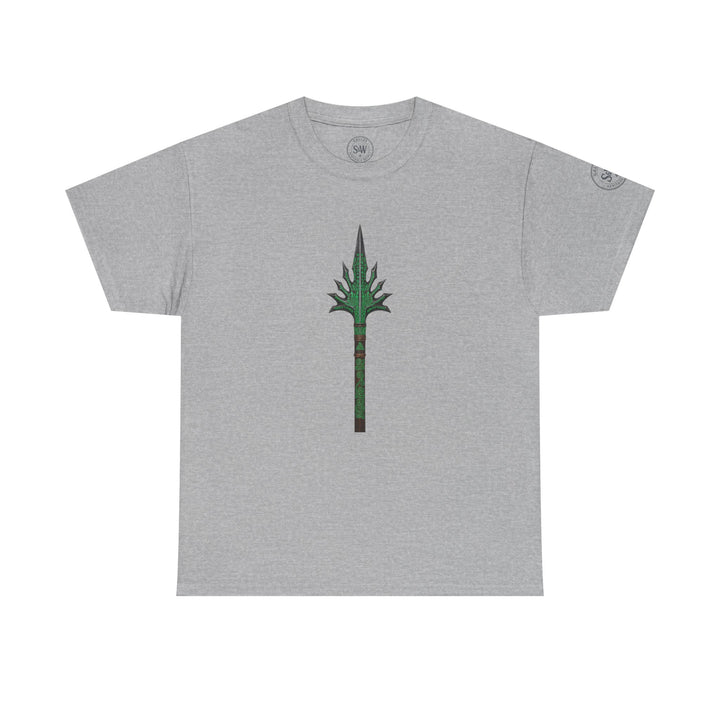 Gray t-shirt from S&amp;W Gallus, featuring a spear graphic printed on the front.