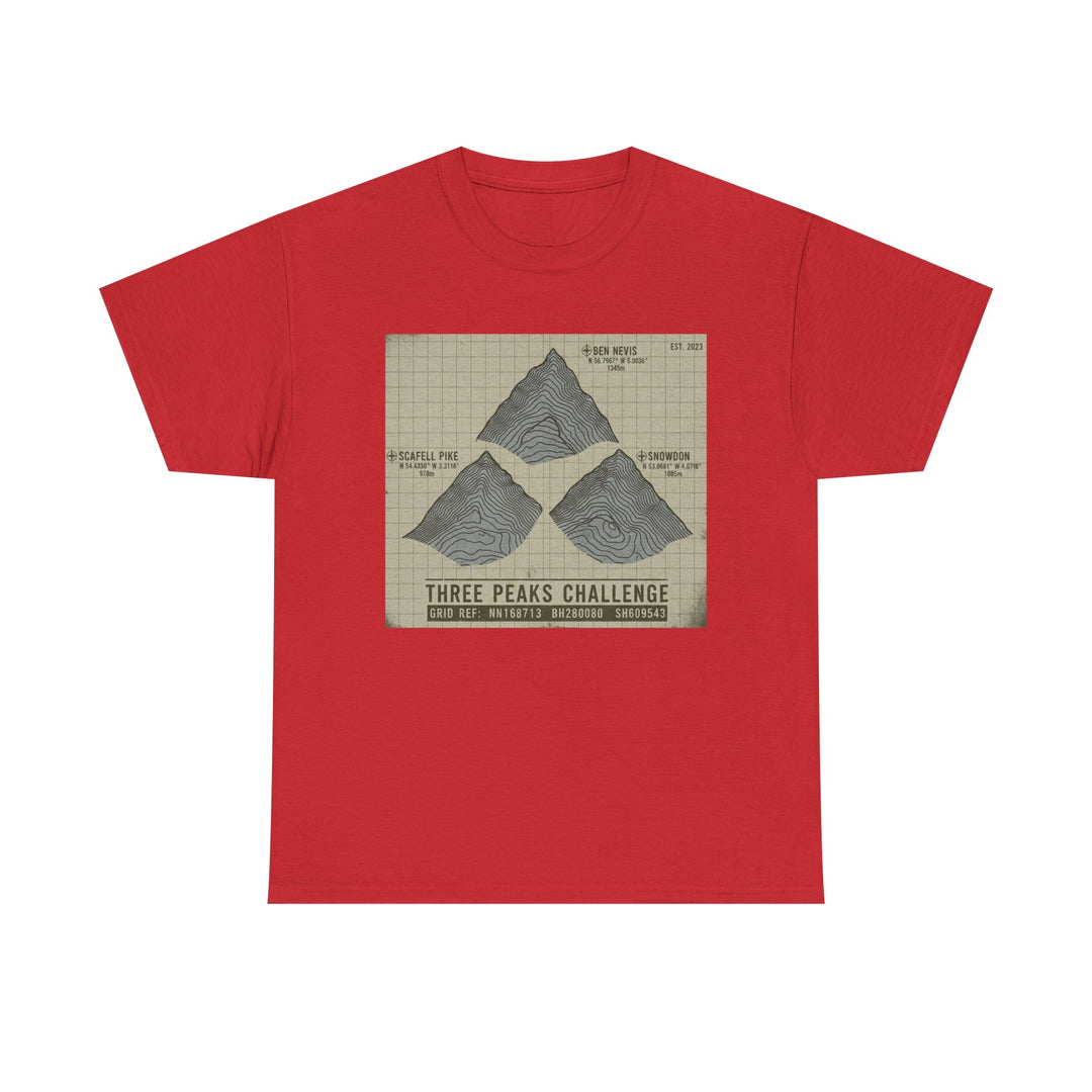 Three Peaks Challenge Graphic T-Shirt — Retro UK Mountain Summit Tee
