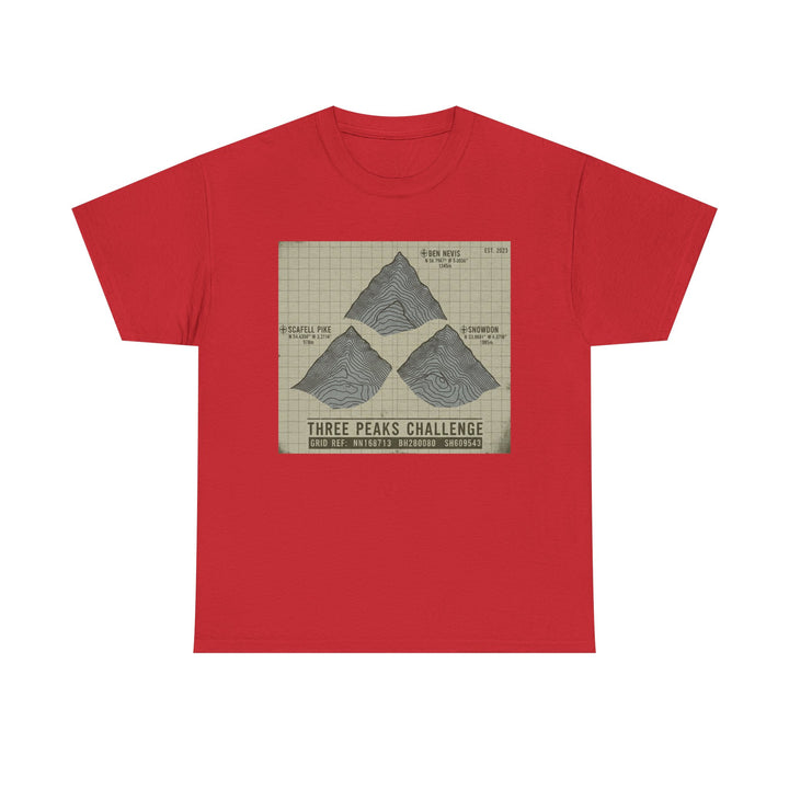 Three Peaks Challenge Graphic T-Shirt — Retro UK Mountain Summit Tee