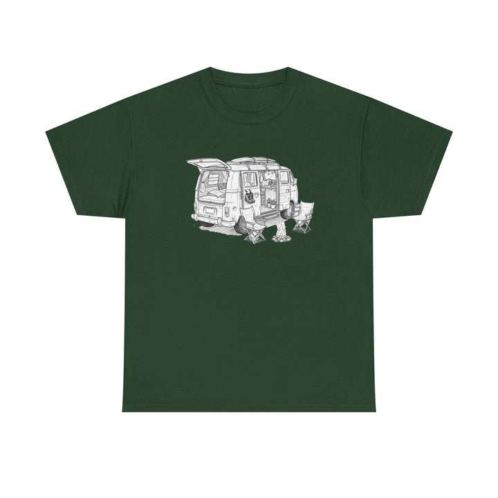 Open Van Sketch T-Shirt featuring a detailed van illustration. Soft, breathable cotton with a relaxed fit for everyday casual style.
