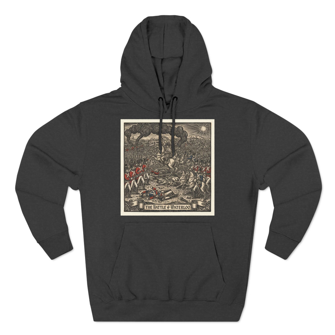 Gray hoodie by S&amp;W Gallus featuring the "Battle of Waterloo" graphic print on the front.