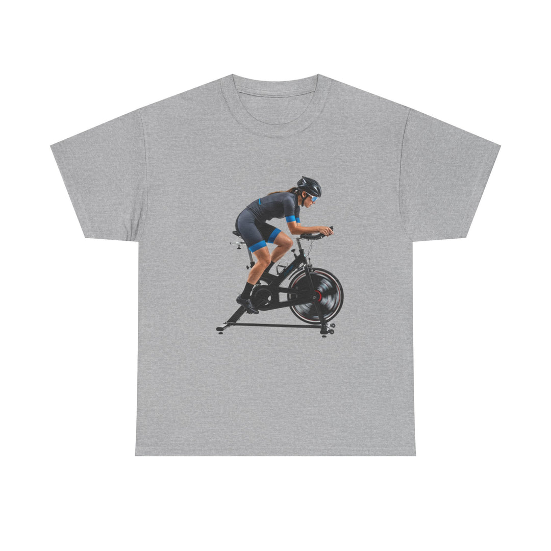 Spin Indoor Trainer T‑Shirt – lightweight, breathable cotton designed for indoor cycling. Comfortable, durable, and perfect for spin workouts and training.