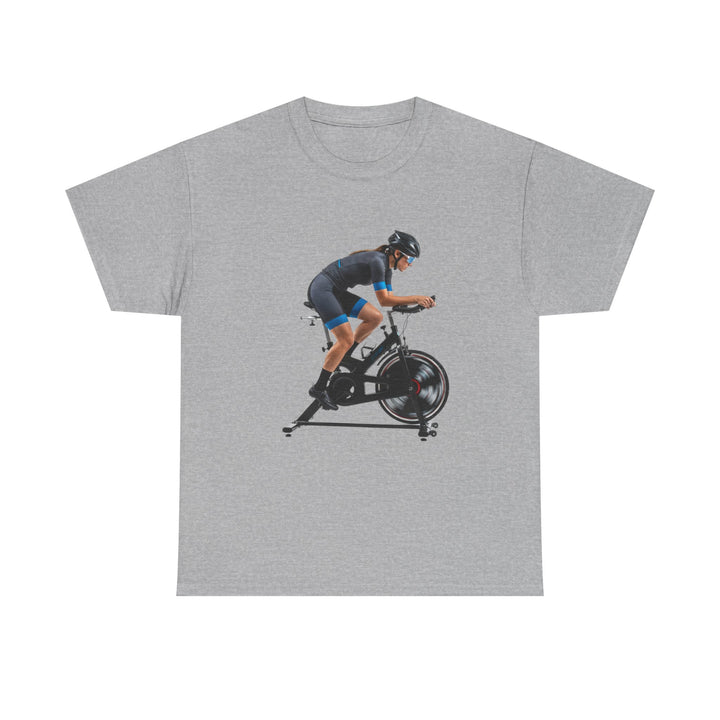 Spin Indoor Trainer T‑Shirt – lightweight, breathable cotton designed for indoor cycling. Comfortable, durable, and perfect for spin workouts and training.