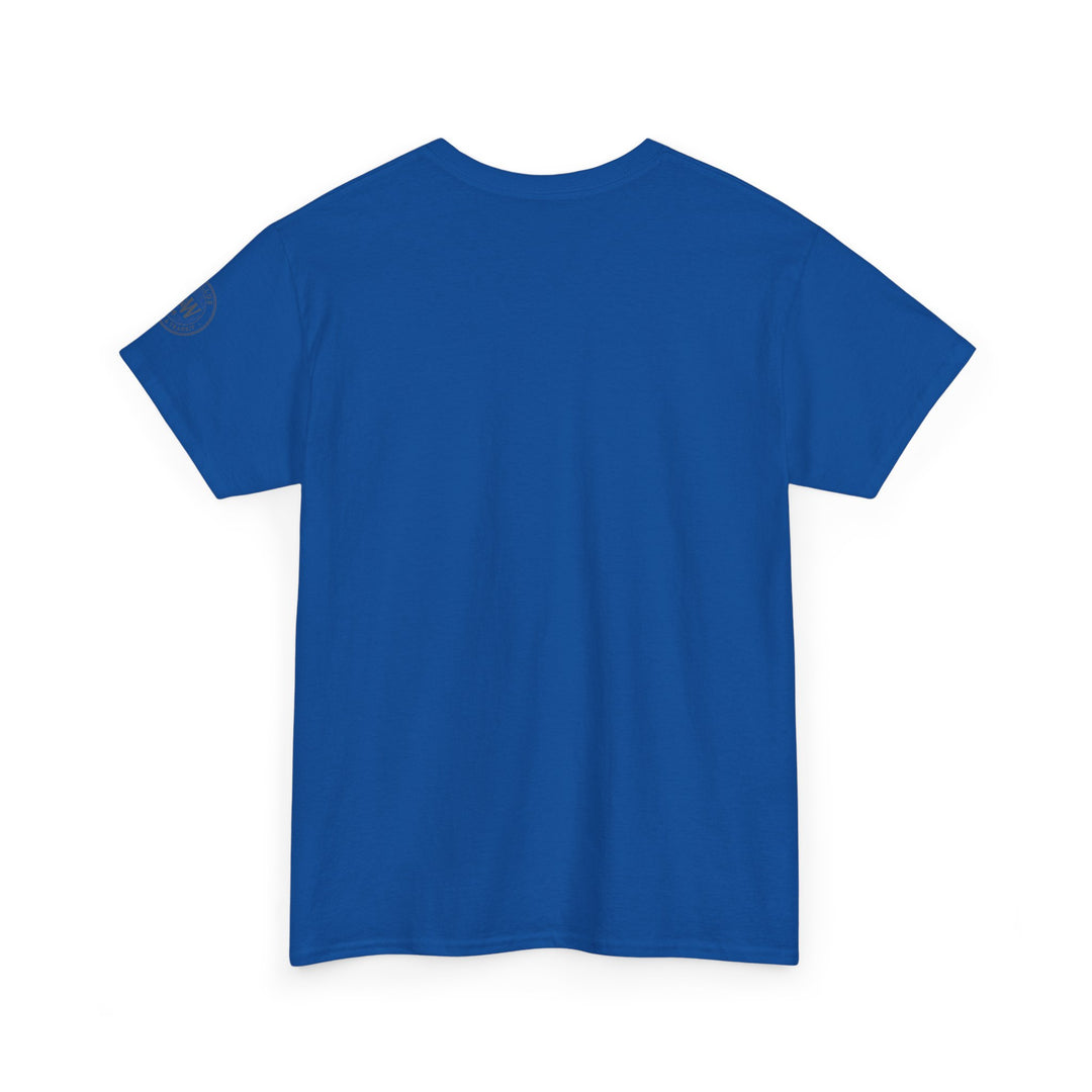 Blue t-shirt by S&amp;W Gallus with a round neck and short sleeves, shown from the back.