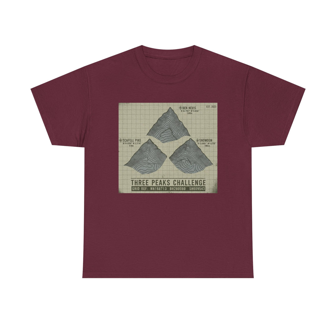 Three Peaks Challenge Graphic T-Shirt — Retro UK Mountain Summit Tee