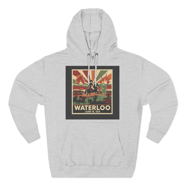Gray hoodie by S&amp;W Gallus with a vintage Waterloo poster design on the front.